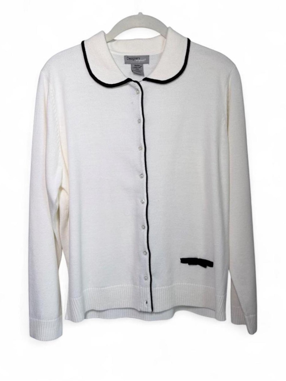 Designers Originals White Cardigan with Black Piping